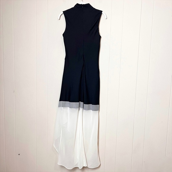 Theory Wool Silk High Low Maxi Dress 4 black white gray high neck flowy neutral - Picture 5 of 13